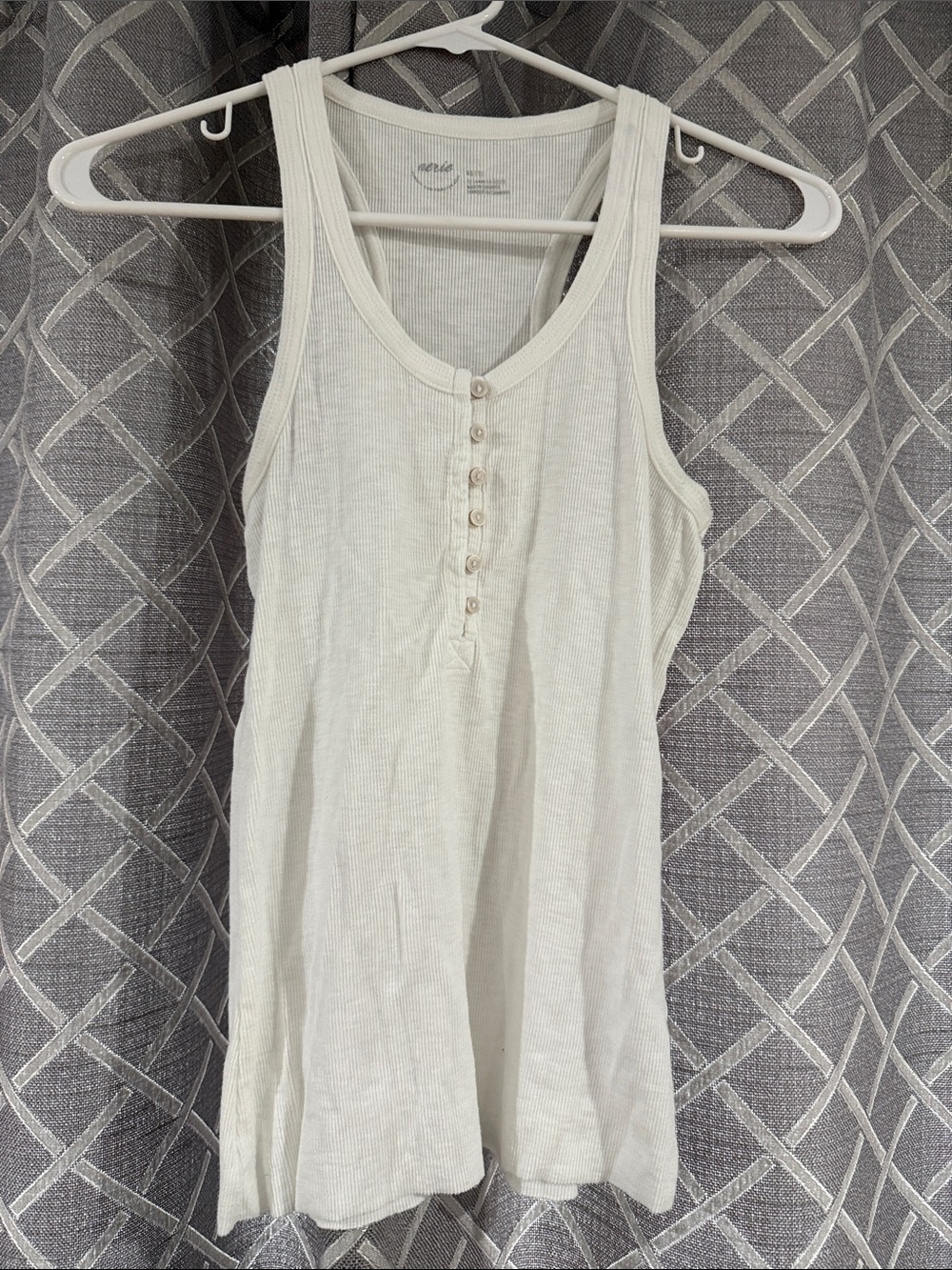aerie White Ribbed Henley Tank Top